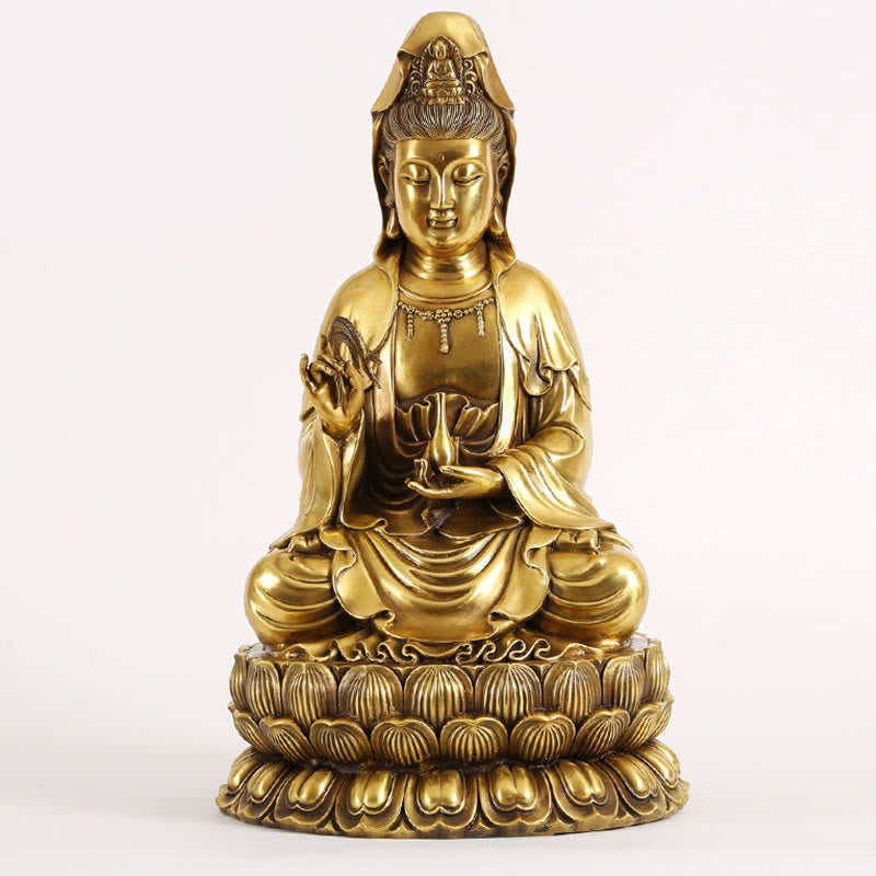 Kwan Yin Avalokitesvara Brass Statue 21cm Spiritual Harmony