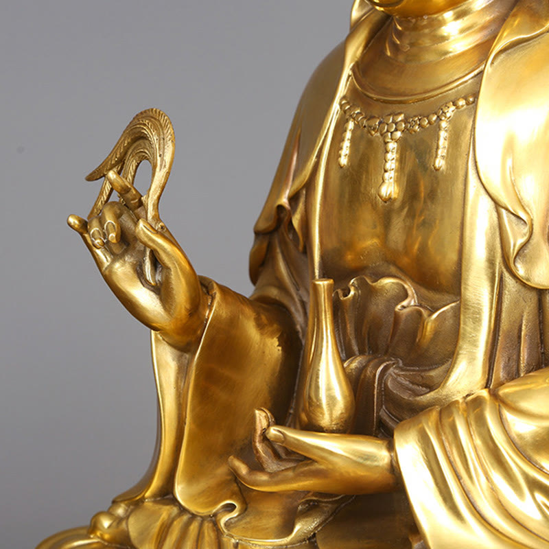 Kwan Yin Avalokitesvara Brass Statue 21cm Spiritual Harmony