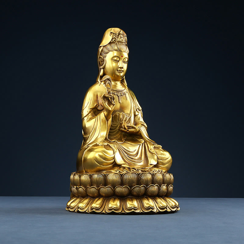 Kwan Yin Avalokitesvara Brass Statue 21cm Spiritual Harmony