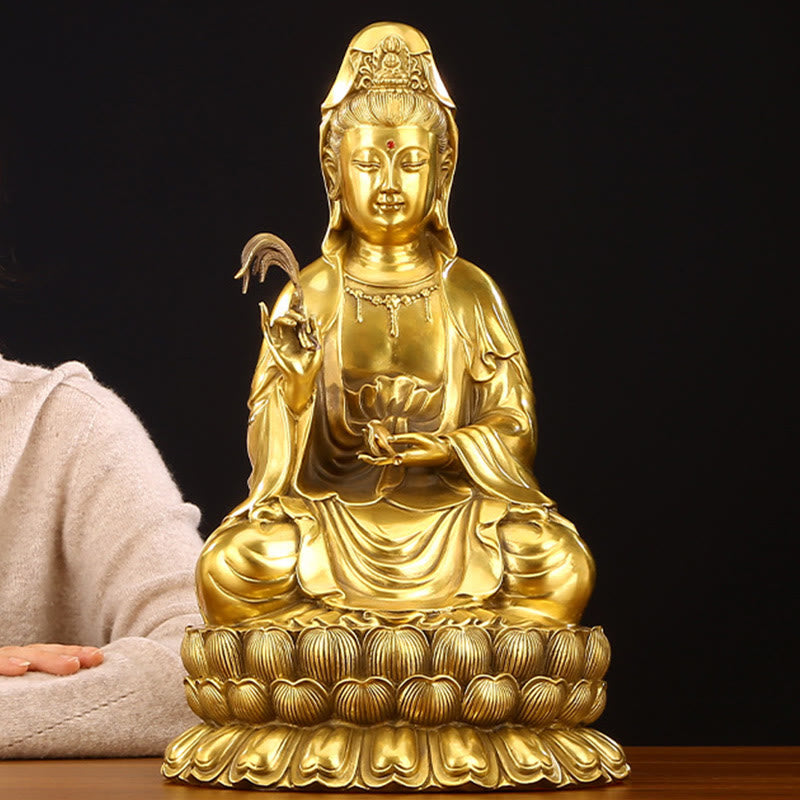 Kwan Yin Avalokitesvara Brass Statue 21cm Spiritual Harmony