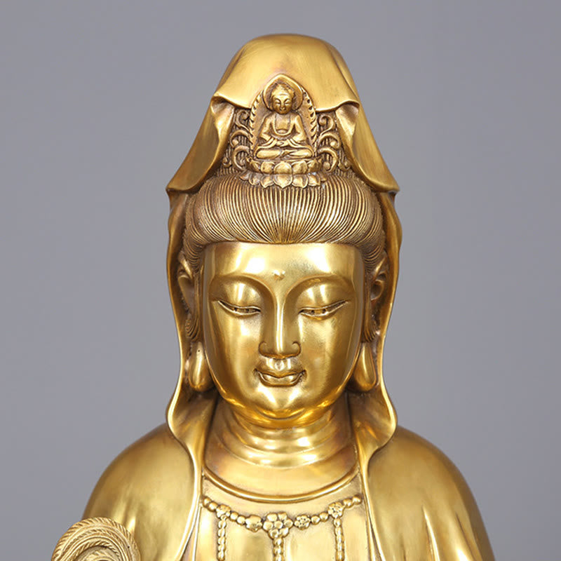 Kwan Yin Avalokitesvara Brass Statue 21cm Spiritual Harmony