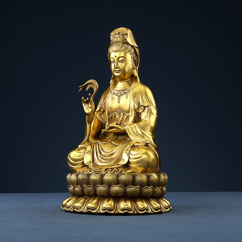 Kwan Yin Avalokitesvara Brass Statue 21cm Spiritual Harmony