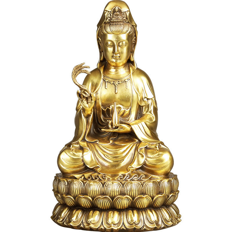 Kwan Yin Avalokitesvara Brass Statue 21cm Spiritual Harmony