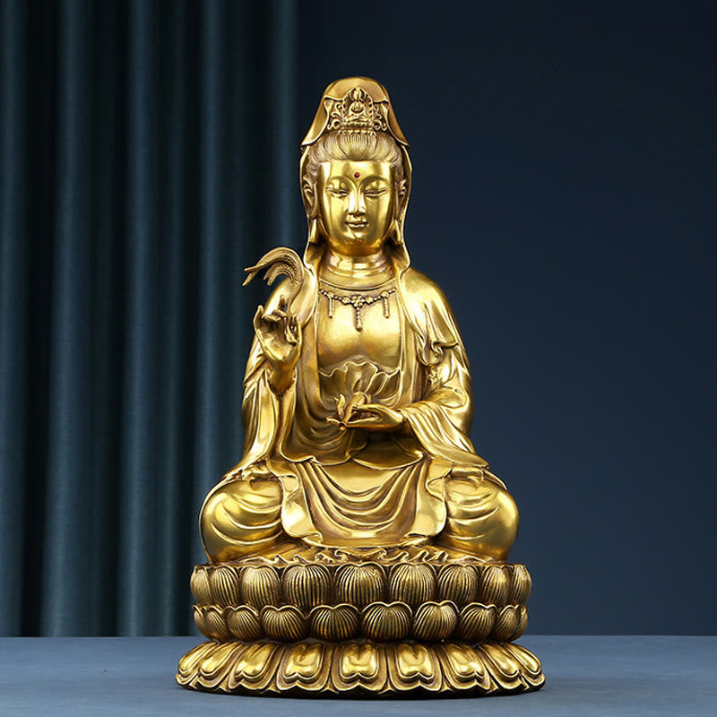 Kwan Yin Avalokitesvara Brass Statue 21cm Spiritual Harmony