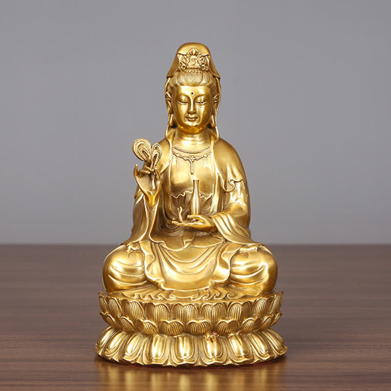 Kwan Yin Avalokitesvara Brass Statue 21cm Spiritual Harmony