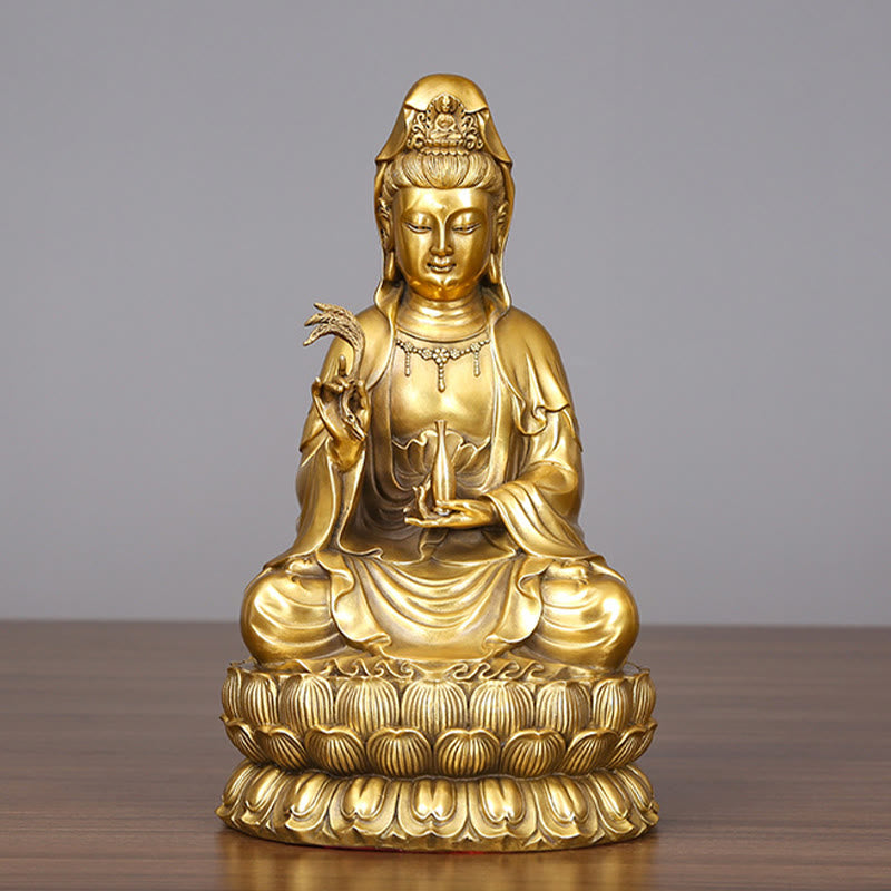 Kwan Yin Avalokitesvara Brass Statue 21cm Spiritual Harmony