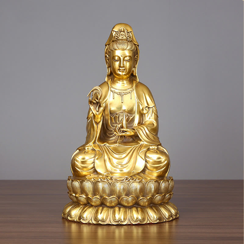 Kwan Yin Avalokitesvara Brass Statue 21cm Spiritual Harmony
