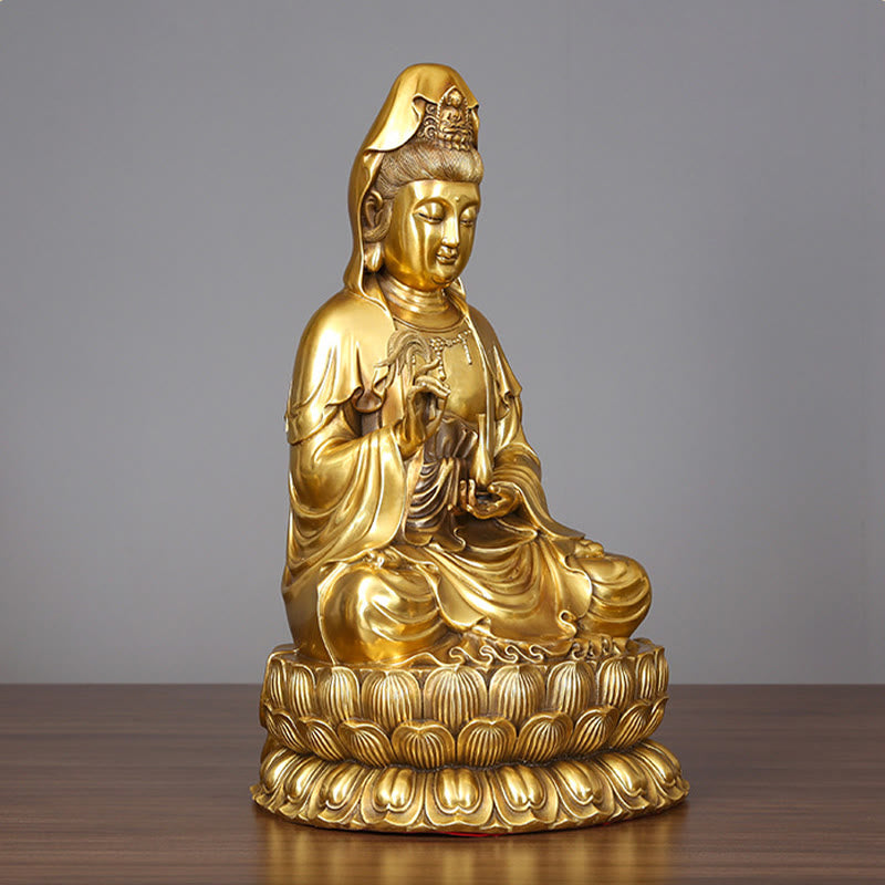 Kwan Yin Avalokitesvara Brass Statue 21cm Spiritual Harmony