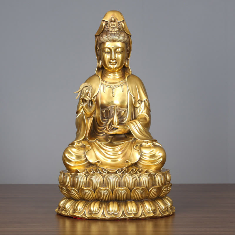 Kwan Yin Avalokitesvara Brass Statue 21cm Spiritual Harmony