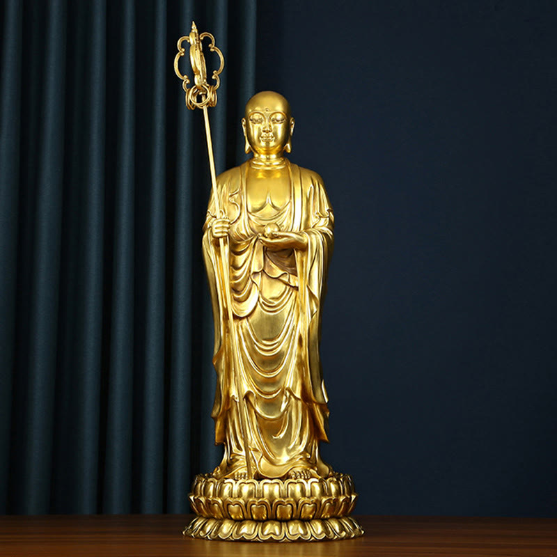 Ksitigarbha Bodhisattva Copper Buddha Statue 27cm Compassion