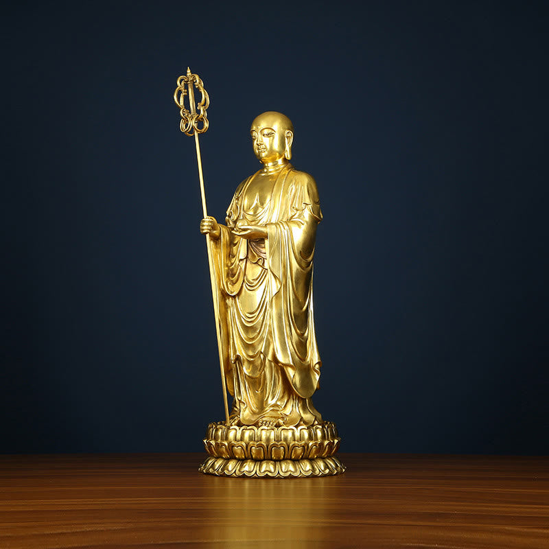 Ksitigarbha Bodhisattva Copper Buddha Statue 27cm Compassion