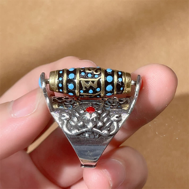 Adjustable Copper Om Mani Padme Hum Spinner Ring for Peace