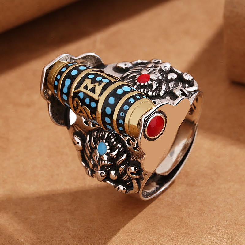 Adjustable Copper Om Mani Padme Hum Spinner Ring for Peace
