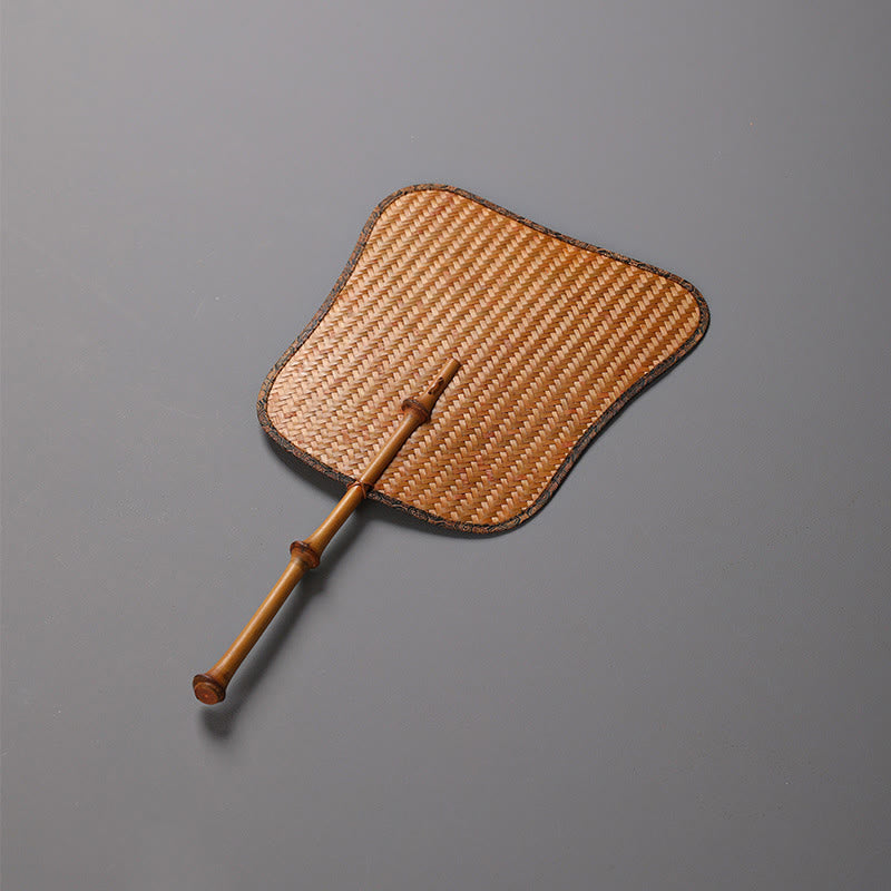 Handmade Bamboo Chinese Folding Fan with Long Handle