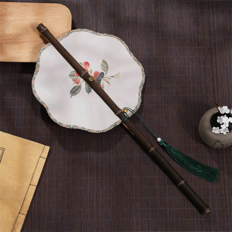 Cherry Bamboo Leaf Fan with Grape Pattern | Zen Decor