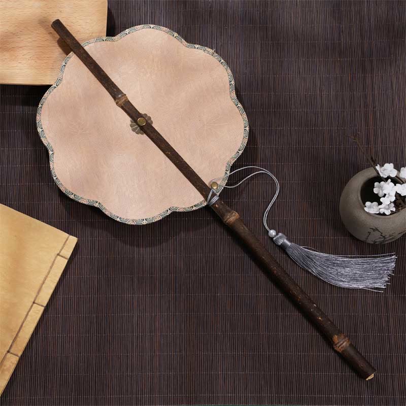 Cherry Bamboo Leaf Fan with Grape Pattern | Zen Decor