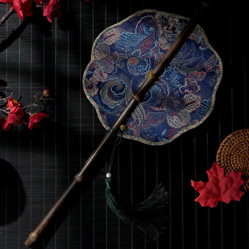Handmade Bamboo Curlable Fan with Epiphyllum Pattern - 22cm