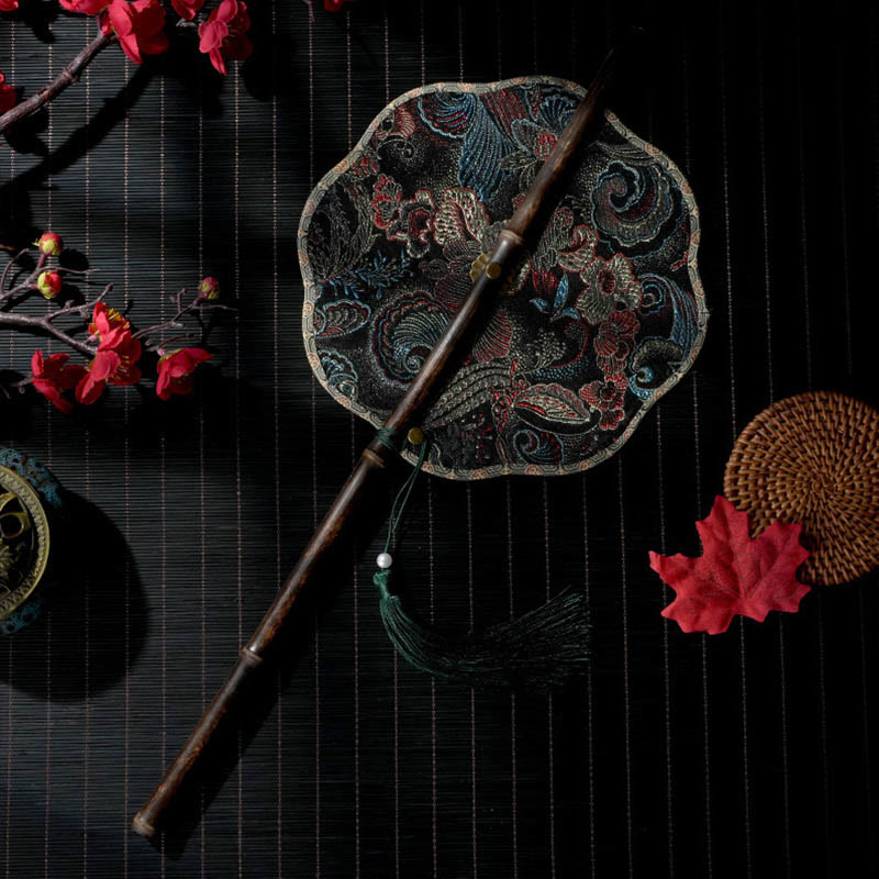 Handmade Bamboo Curlable Fan with Epiphyllum Pattern - 22cm