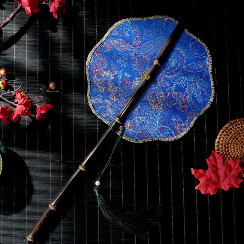 Handmade Bamboo Curlable Fan with Epiphyllum Pattern - 22cm