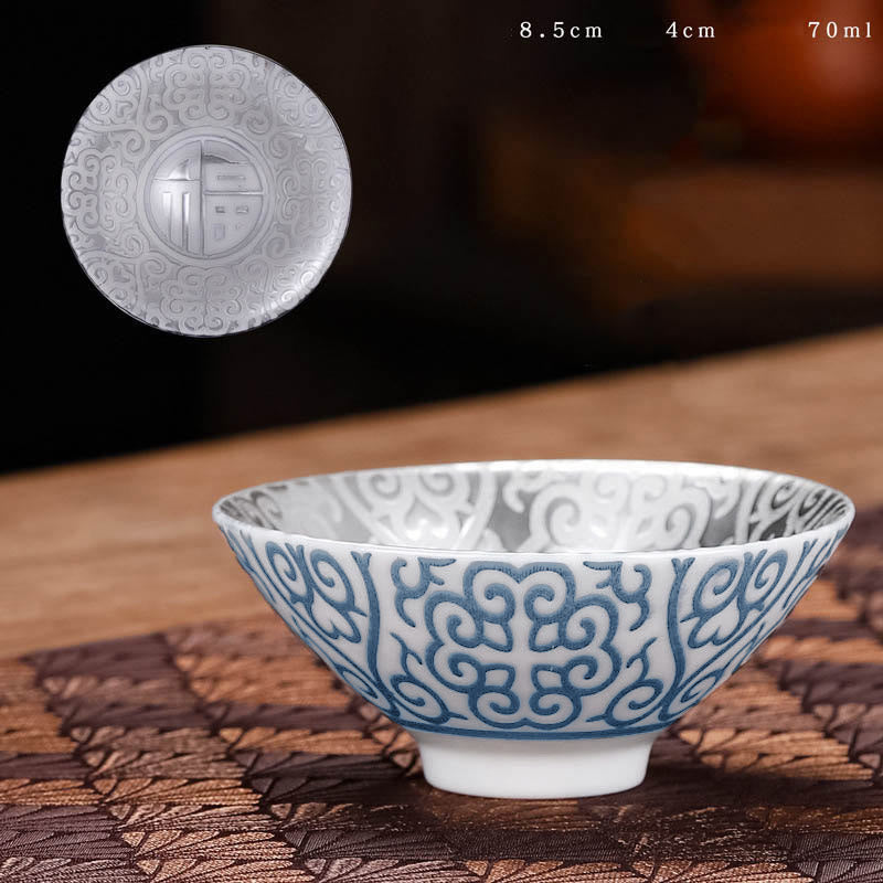55ml Tibet Pattern Fu Character Ceramic Teacup for Kung Fu Tea
