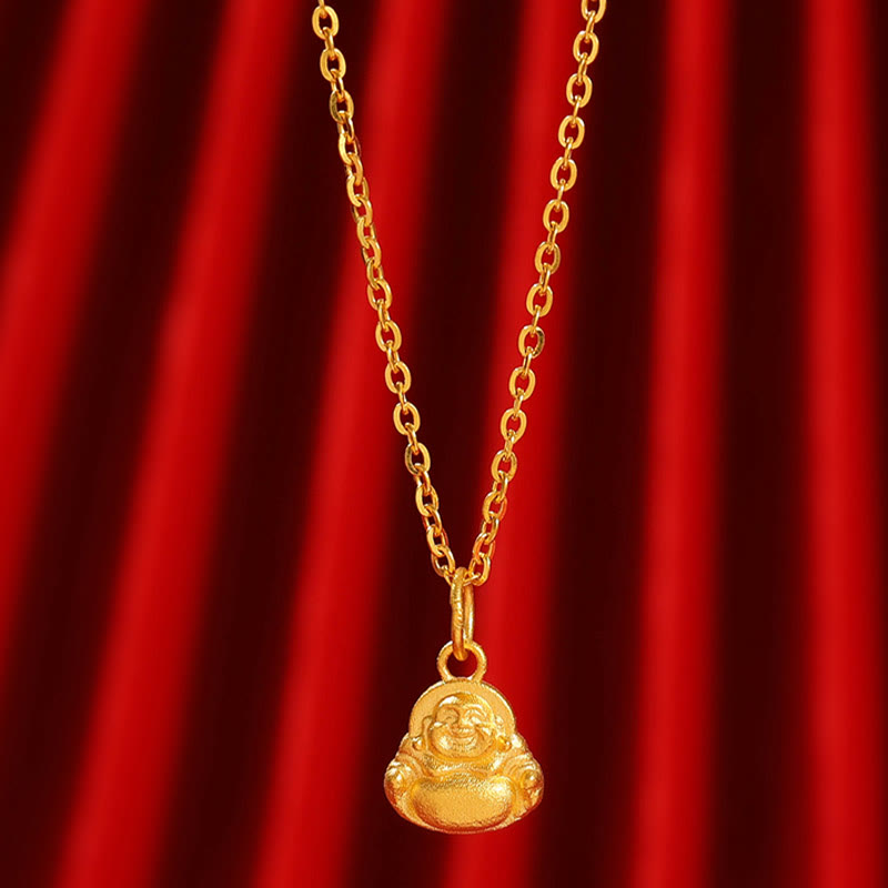 Mini Laughing Buddha 999 Gold Pendant Necklace for Luck & Wealth