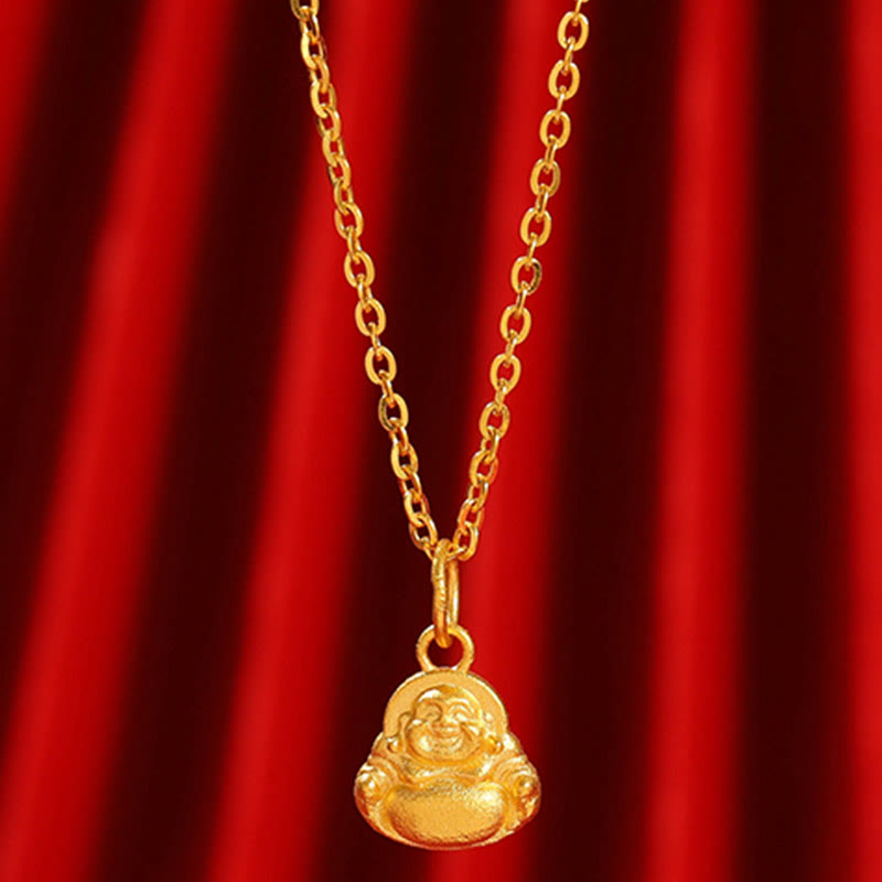 Mini Laughing Buddha 999 Gold Pendant Necklace for Luck & Wealth
