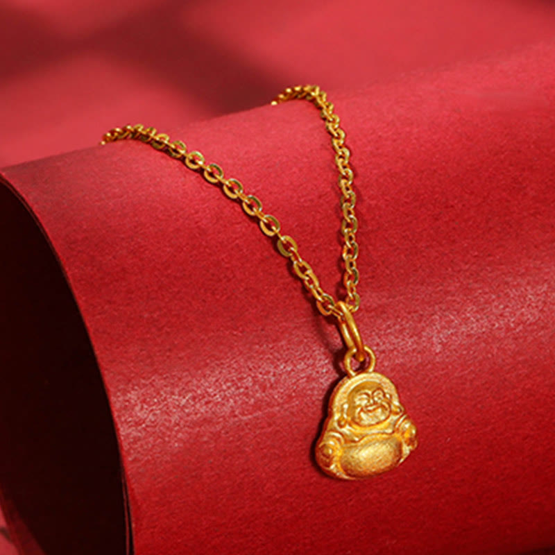 Mini Laughing Buddha 999 Gold Pendant Necklace for Luck & Wealth