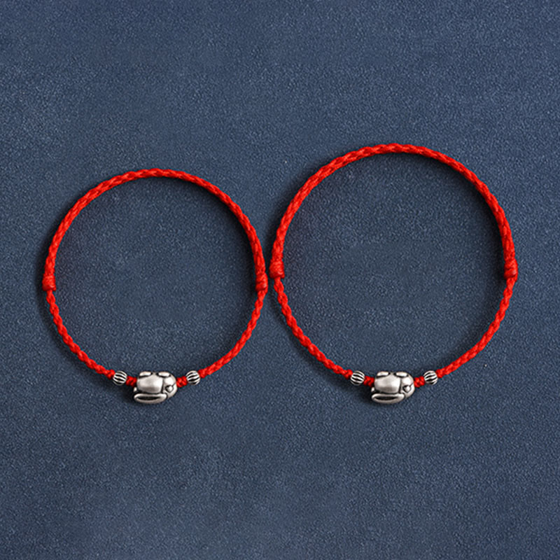 Sterling Silver Red String Bracelet with Rabbit Charm for Luck