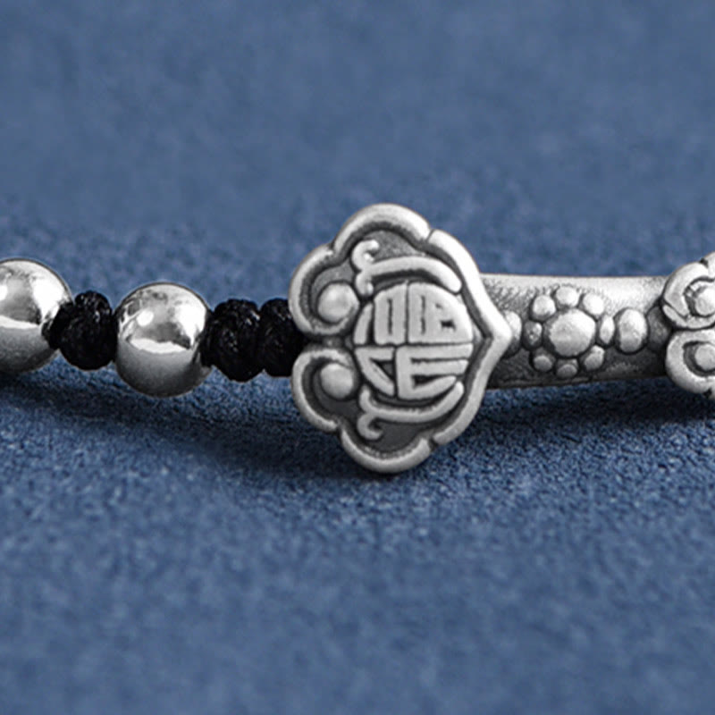 999 Sterling Silver Fu Character Ruyi Handle Red String Bracelet