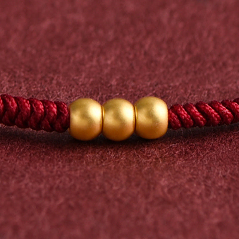 999 Gold Mini Red String Bracelet with Three Beads for Luck