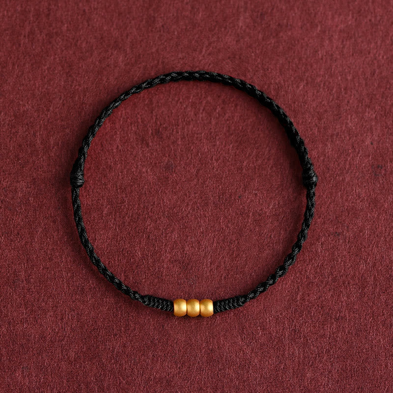 999 Gold Mini Red String Bracelet with Three Beads for Luck
