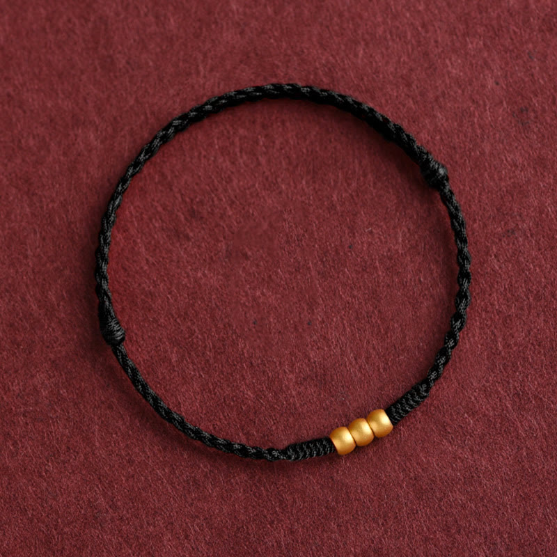 999 Gold Mini Red String Bracelet with Three Beads for Luck