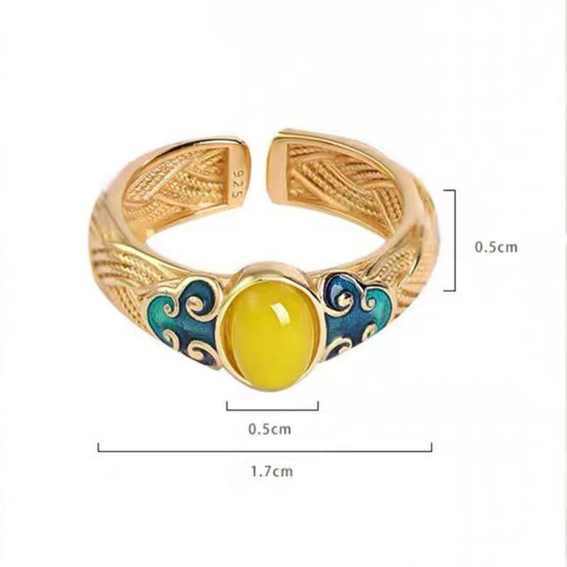 Adjustable Amber Copper Ring with Auspicious Clouds for Focus