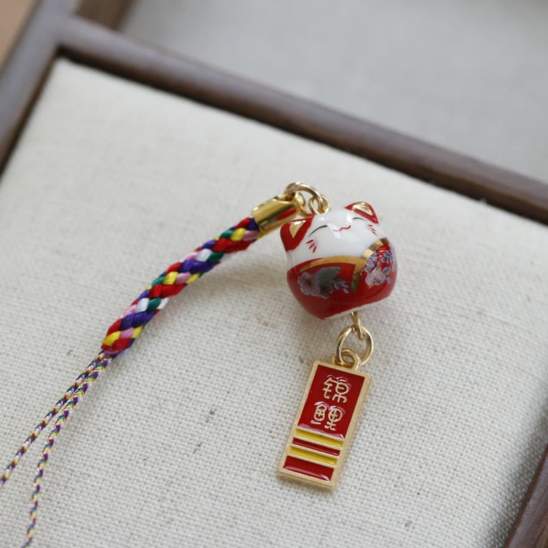 Ceramic Lucky Fortune Cat Phone Hanging Decoration for Wealth