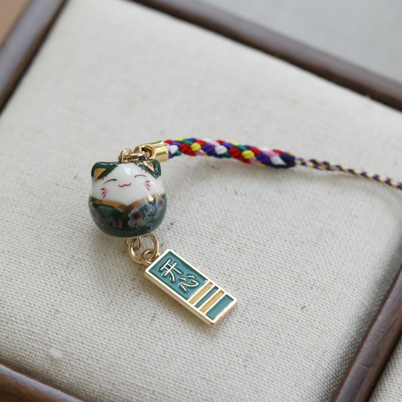 Ceramic Lucky Fortune Cat Phone Hanging Decoration for Wealth