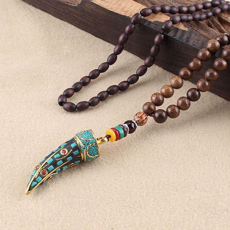 Wenge Wood Om Mani Padme Hum Necklace for Spiritual Protection