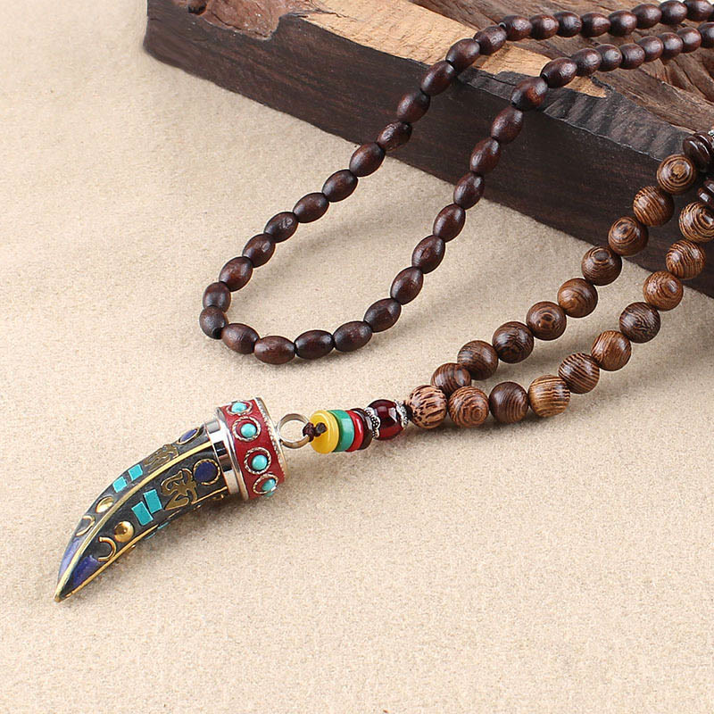 Wenge Wood Om Mani Padme Hum Necklace for Spiritual Protection