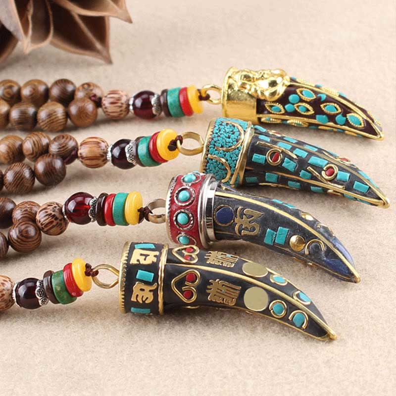 Wenge Wood Om Mani Padme Hum Necklace for Spiritual Protection