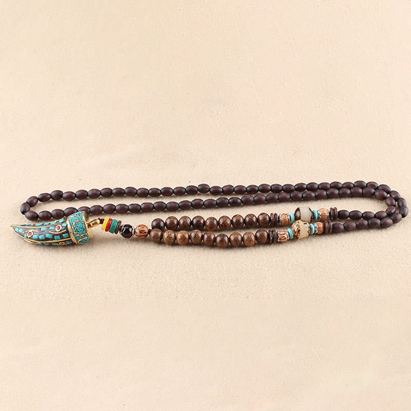Wenge Wood Om Mani Padme Hum Necklace for Spiritual Protection