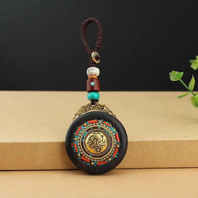 Tibetan Ebony Wood Peace Key Chain with Om Mani Padme Hum Symbol