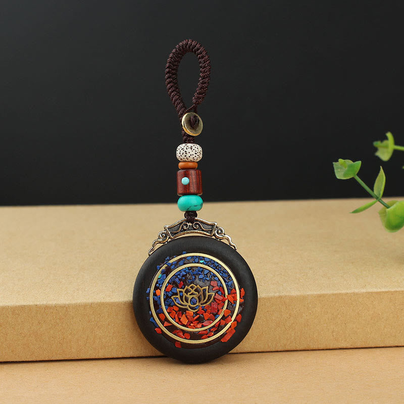 Tibetan Ebony Wood Peace Key Chain with Om Mani Padme Hum Symbol