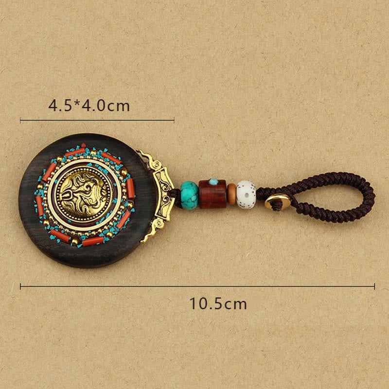 Tibetan Ebony Wood Peace Key Chain with Om Mani Padme Hum Symbol