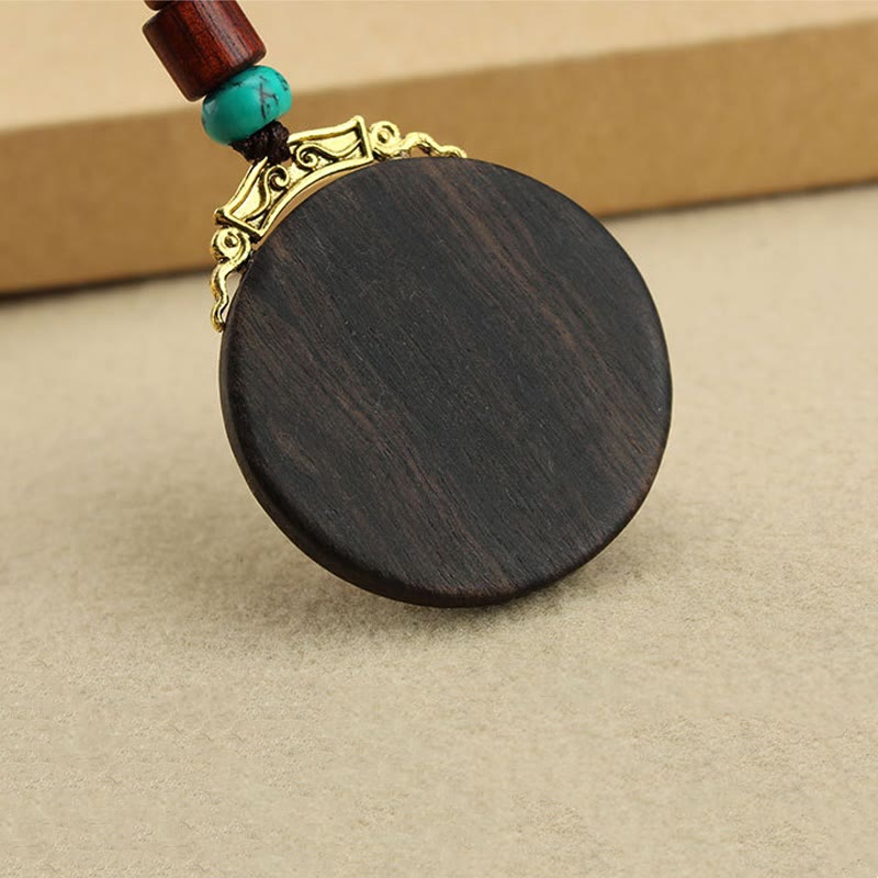 Tibetan Ebony Wood Peace Key Chain with Om Mani Padme Hum Symbol