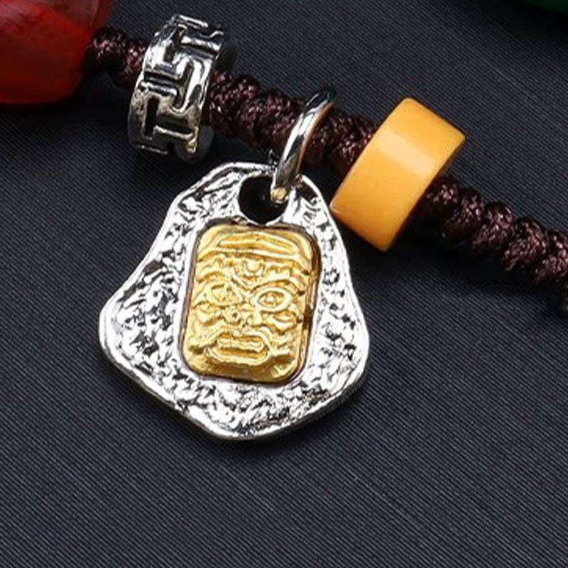 Nine-Eye Dzi Bead Protection Agate Necklace | Braided Rope