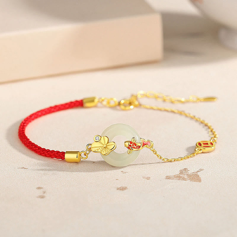12mm Hetian Jade Red Rope Bracelet for Protection
