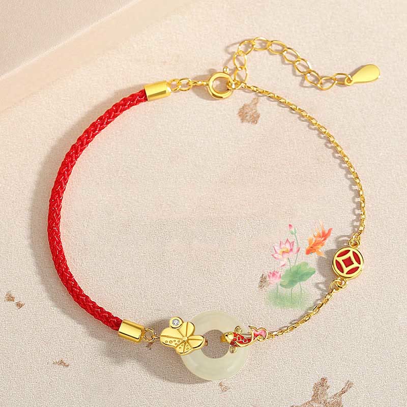 12mm Hetian Jade Red Rope Bracelet for Protection