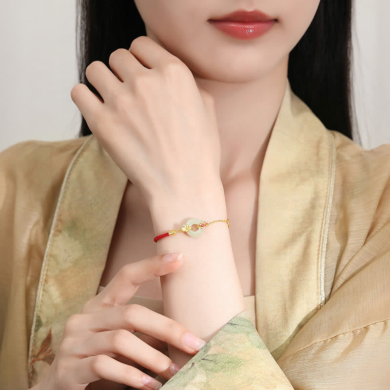 12mm Hetian Jade Red Rope Bracelet for Protection