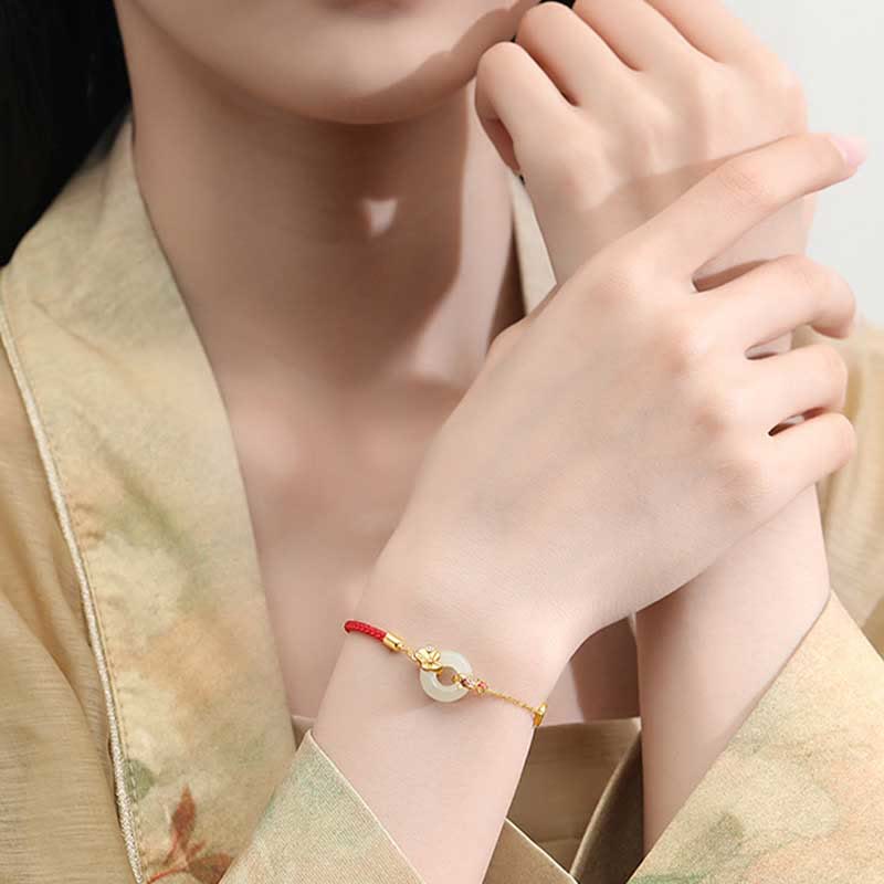 12mm Hetian Jade Red Rope Bracelet for Protection