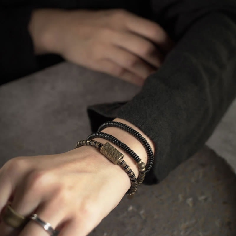 Ebony Wood Copper Multilayered Healing Bracelet 14-17.6cm