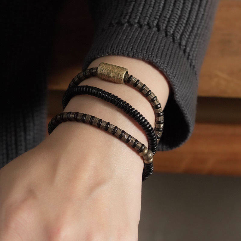 Ebony Wood Copper Multilayered Healing Bracelet 14-17.6cm